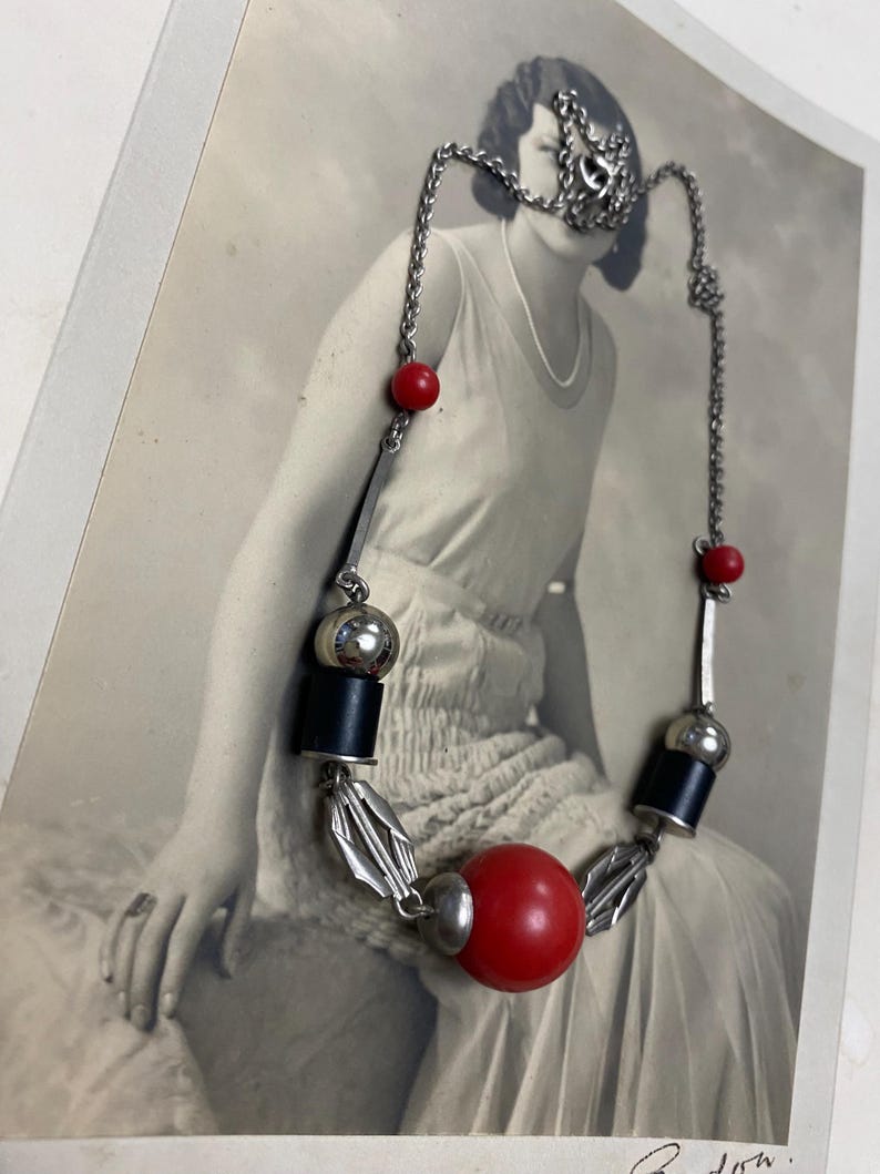 Art Deco Jakob Bengel Machine Age Chrome, Black and Red Galalith Barrel ...