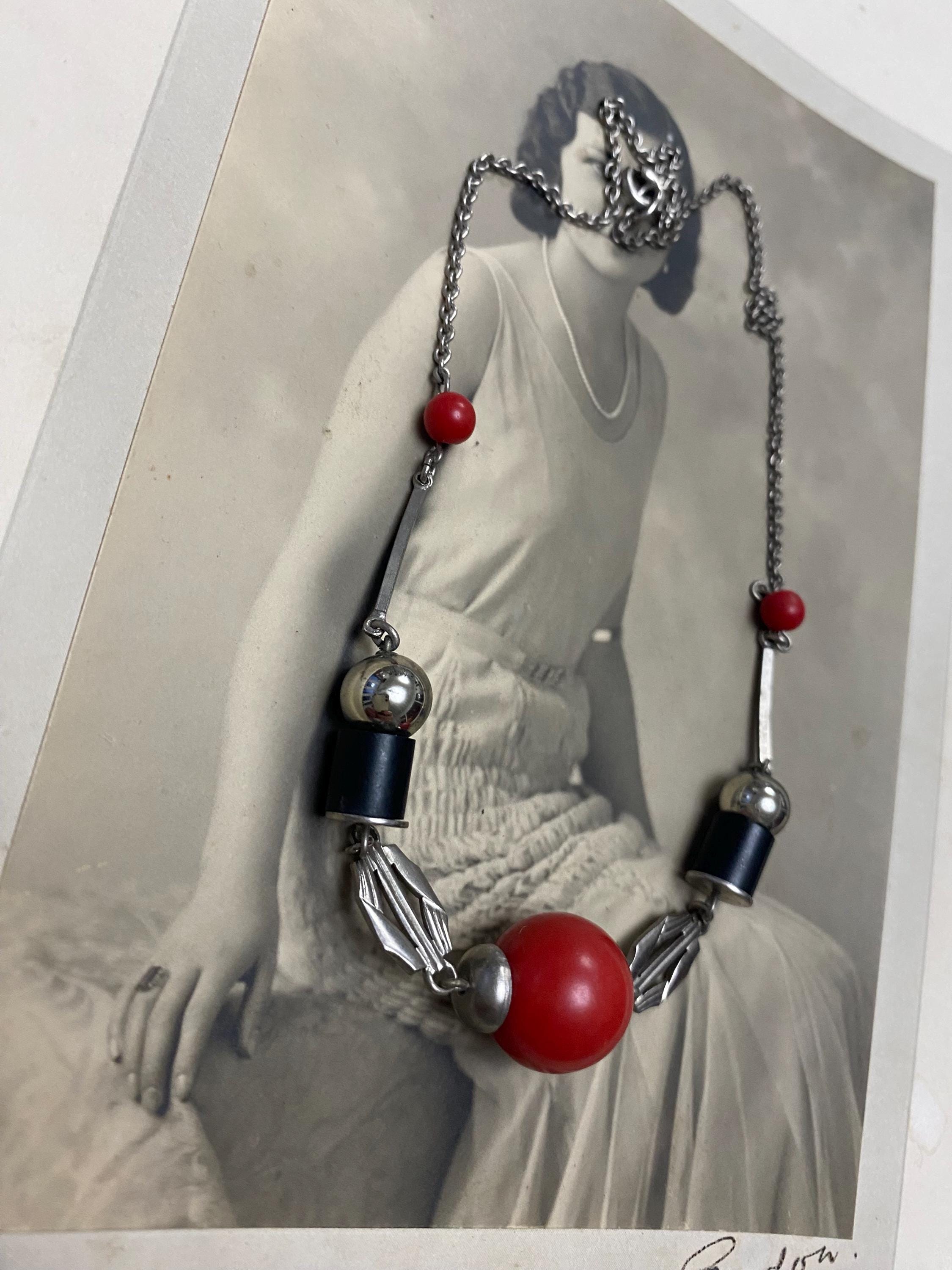 Art Deco Jakob Bengel Machine Age Chrome, Black and Red Galalith Barrel ...