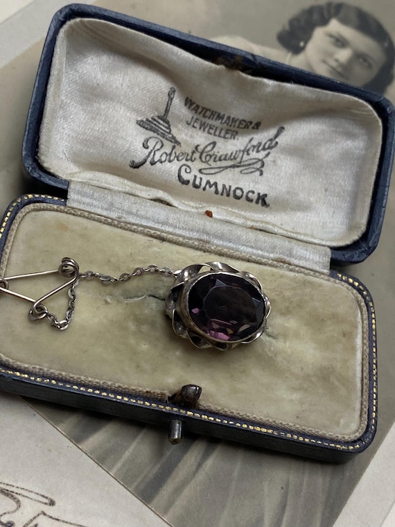 Victorian Silver Amethyst Crystal Paste Oval Lace… - image 4