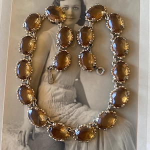 Vintage Art Deco Retro Swarovski Topaz Crystal Rhinestone Geometric Choker Collar Necklace