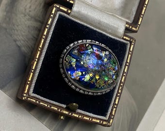 Jugendstil / Edwardian Brosche aus Silber mit Verspiegeltem Glas – Antikschmuck