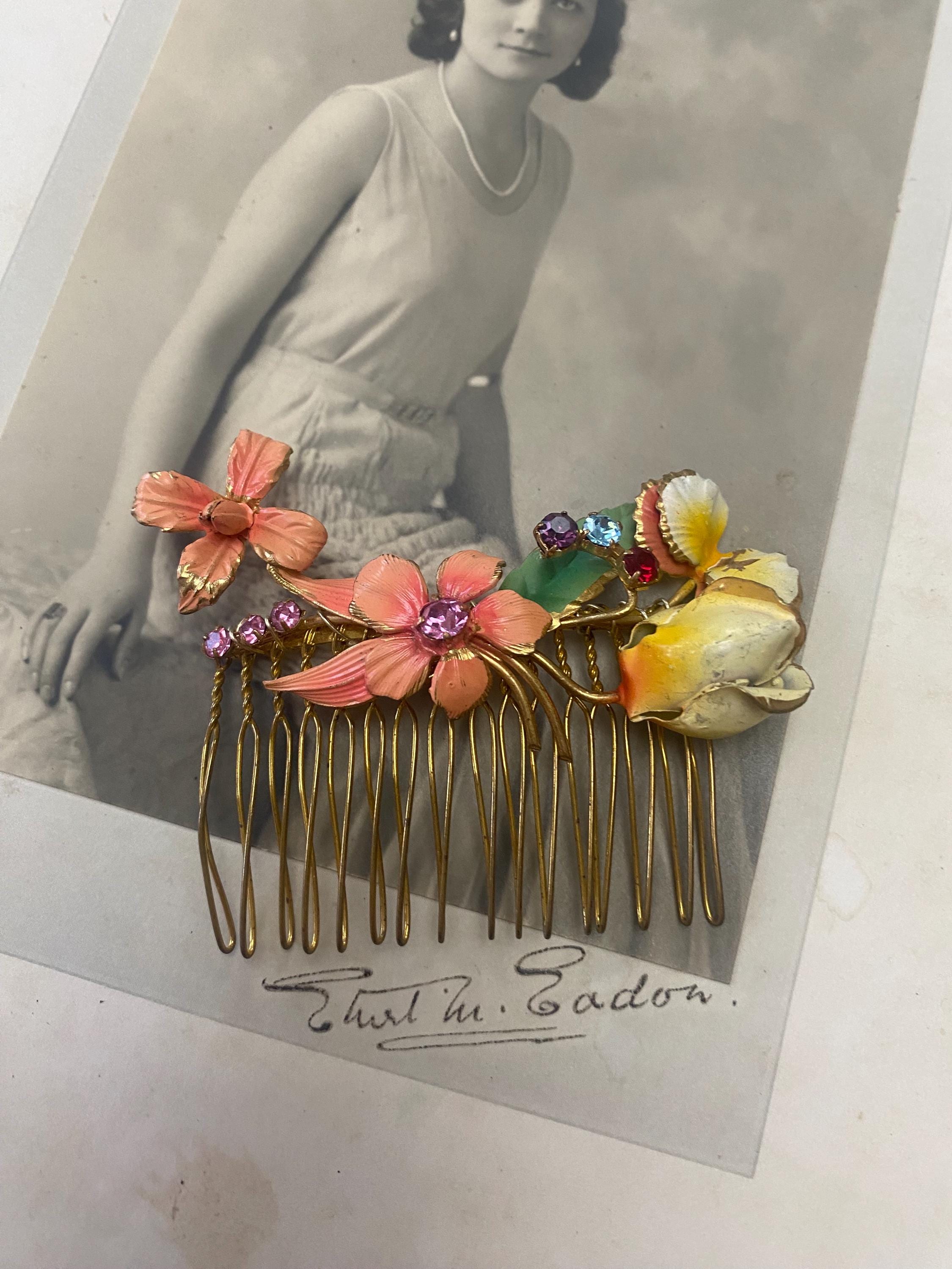 ★?? Handmade Upscaled Crystal 60s Flower Power Hair Combs ??★ Vintage Floral Hair Comb: Upcycled Enamel & Swarovski  main image 2