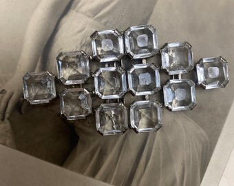 Art Deco Large Chrome Swarovski Paste Crystal Rhinestones Belt Buckle