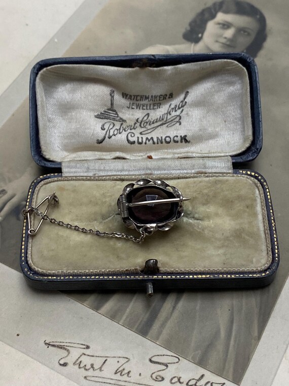 Victorian Silver Amethyst Crystal Paste Oval Lace… - image 6