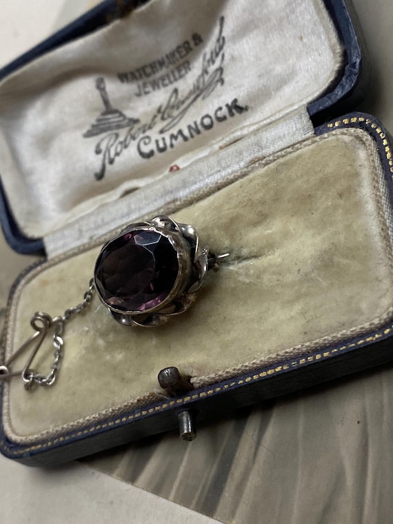 Victorian Silver Amethyst Crystal Paste Oval Lace… - image 3