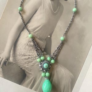 Vintage Louis Rousselet Art Deco Peking Glass Necklace, 1930s Bridal Jewelry