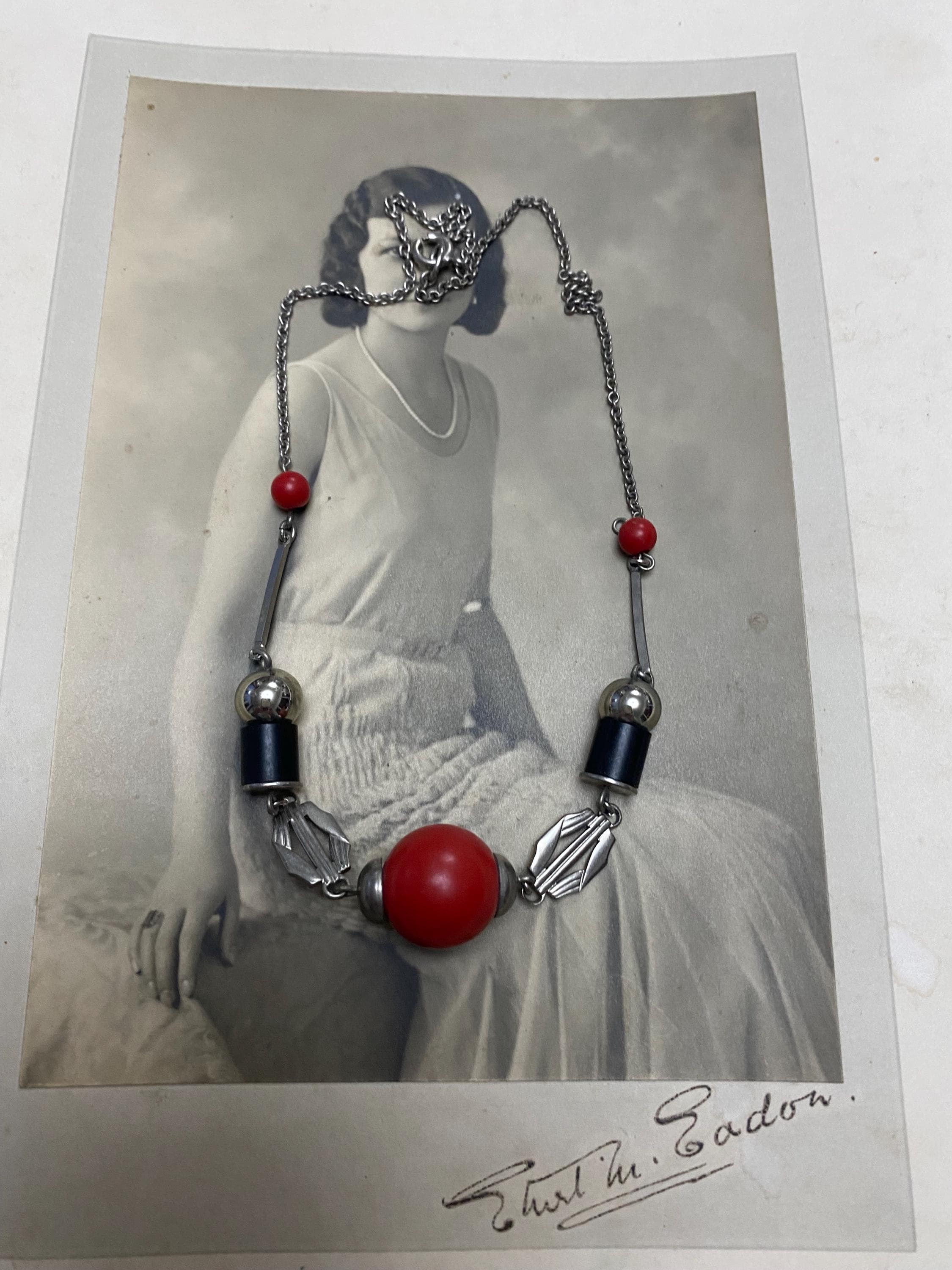 Art Deco Jakob Bengel Machine Age Chrome, Black and Red Galalith Barrel ...