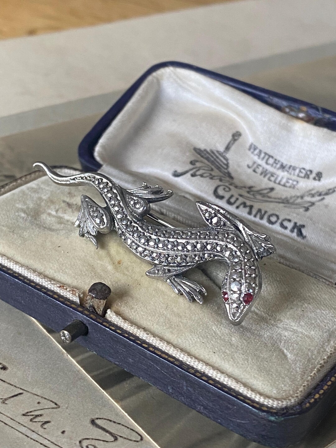 Vintage Lizard Art Deco Revival 1950’s Ruby Swarovski & Marcasite Kigu ...
