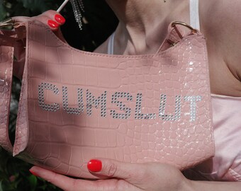 SLUT Daddy's Gurl Resurrected Upcycled Baby Pink Rhinestone Bag