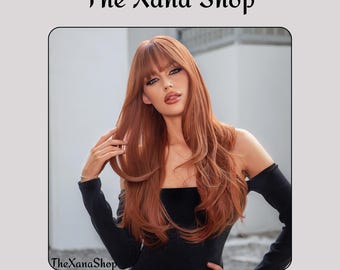 Long Ginger Wig with Bangs, Natural Red Synthetic Wig, Heat Resistant, Straight Wig for Women, Cosplay, Daily, Party, Gift Wig