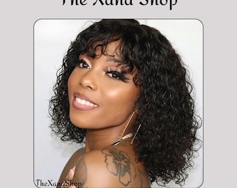 Short Curly Wig with Bangs, Natural Look Synthetic Wig, Afro Style Bob Wig, Heat Resistant Wig for Women, Daily, Party, Cosplay Wig