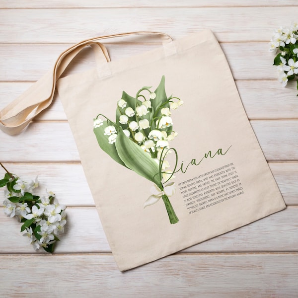 Personalisierte Stofftasche mit Blumendruck "Mai - Maiglöckchen" | Personalized tote bag with flower print "May - Lily of the valley"