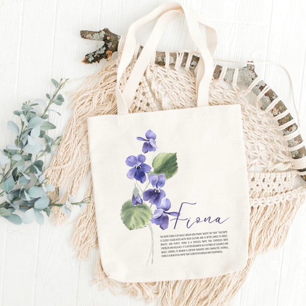 Personalisierte Stofftasche mit Blumendruck "Februar- Veilchen" | Personalized tote bag with flower print "February - Violet"