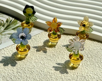 Set of 5 Colored Glass Potted Flowers, Glass Pansy Flowers, Hand Blown Glass Flowers, Car Decoration, Mother's Day Gift, Gift for Sisters