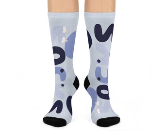 Niebieskie skarpetki z kreskówkową grafiką, nowatorskie skarpetki na prezent