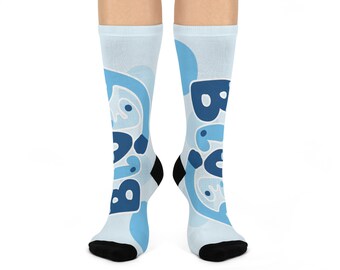 Niebieskie skarpetki z kreskówkowymi motywami, nowatorskie skarpetki na prezent