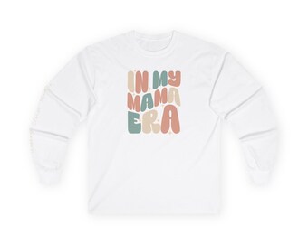 Koszulka z długim rękawem z niestandardowymi imionami, spersonalizowana koszulka z epoki Mama