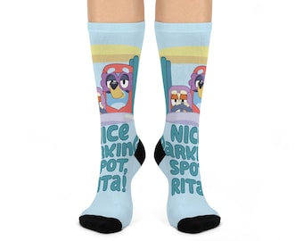 Skarpetki Crew, zabawne skarpetki z kreskówek, skarpetki inspirowane motywem Bluey, urocze skarpetki babci, skarpetki na prezent, skarpetki z humorem