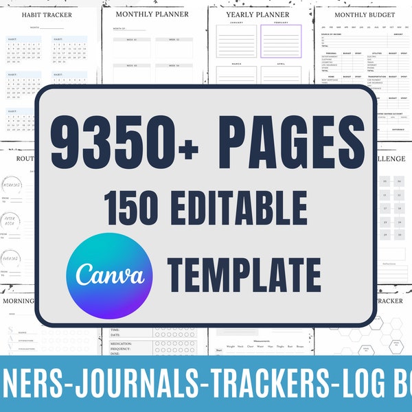 9350 CANVA Editable Templates for KDP Interior, Journals, Digital Planners, Diaries, Low Content Books, Notebooks Lined Journal Bundle