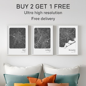 Dijon City Map Print or ANY location 3 for 2 | Map Print | Map of  Dijon | Dijon Map Print | City Map Art | Street Map Art | Custom Wall Art