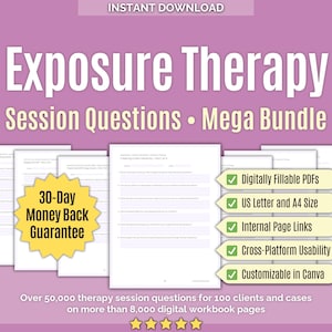 Exposure Therapy • Session Questions Mega Bundle • Mental Health, Therapy Guide, Therapy Prompts, Session Questions, Counseling, Workbooks