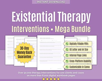 Existential Therapy • Interventions Mega Bundle • Tools, Freedom Choice, Counseling, Templates, Clinical, Worksheets