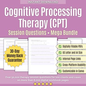 Kognitive Verarbeitungstherapie (KPT) • Sitzungsfragen Mega Bundle • Kundenaufgaben, Therapieaufstellungen, Beratung, Sitzungsfragen, Werkzeuge