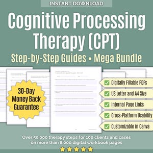 Cognitive Processing Therapy (CPT) • Therapy Steps Mega Bundle • Templates, Therapy Roadmap, Session Flow, Canva, Healing Steps, Workbooks