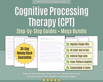 Cognitive Processing Therapy (CPT) • Therapy Steps Mega Bundle • Templates, Therapy Roadmap, Session Flow, Canva, Healing Steps, Workbooks
