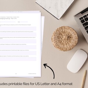 Printed mockup – printed pages workbook Therapy Progress Notes Shadow Work DIN A4 and US Letter size English