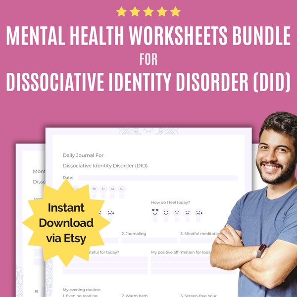 Dissociative Identity Disorder (DID) Mental Health Worksheets Bundle | 40 Pages, Journals, Workbooks, Therapy, Templates, Planners, Notes