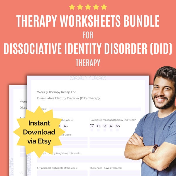 Dissociative Identity Disorder (DID) Therapy Worksheets Bundle | 40 Pages, Journals, Workbooks, Therapy, Templates, Planners, Counseling