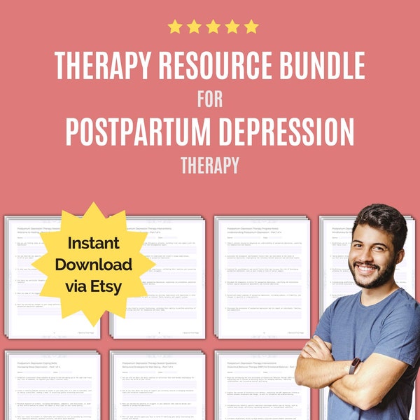 Ressourcenpaket für Depressionstherapie nach der Geburt | Fragen zur Therapiesitzung, Therapieinterventionen, Notizen zum Therapieverlauf, Bewältigungsfähigkeiten