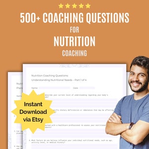 Nutrition Coaching Questions | Coaching, Workbook, Template, Worksheet, Resource, Tool, Coach, Bundle, eBook, Content, Program, Gift, Idea