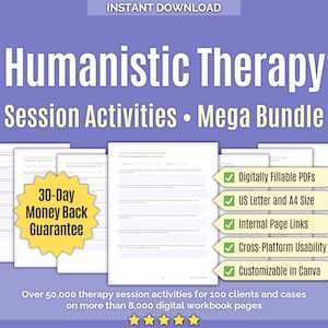 Humanistic Therapy • Session Activities Mega Bundle • Client‑centered, Therapy Games, Counseling Exercises, Self‑actualization, Worksheets