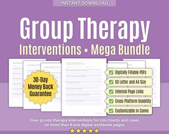 Group Therapy • Interventions Mega Bundle • Counseling Tools, Group Handouts, Treatment Activities, Tools, Intervention Worksheets, Canva