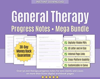 General Therapy • Progress Notes Mega Bundle • Counseling Documentation, Therapy Notes, General, Mental Health, Templates, Mental Health