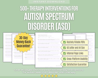Autismespectrumstoornis Therapie-interventies | Therapie, interventie, strategie, therapeut, geestelijke gezondheid, werkblad, counselor, counseling