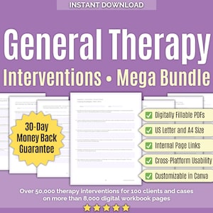 Terapia generale • Mega Bundle di interventi • Strumenti di consulenza, modelli, Canva, fogli di lavoro, strumenti, salute mentale, interventi clinici