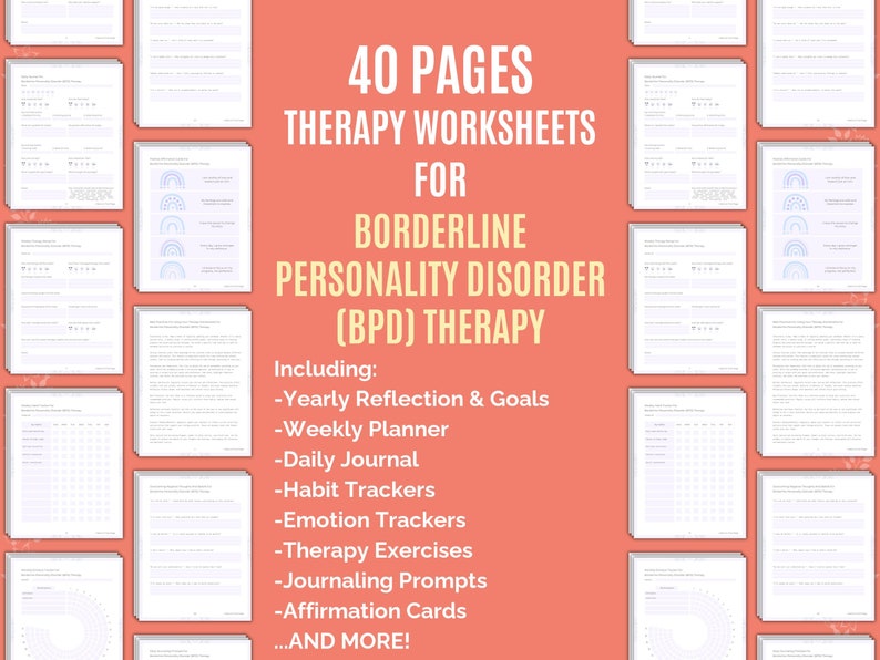 Borderline Personality Disorder BPD Therapy Worksheets Bundle 40 Pages ...