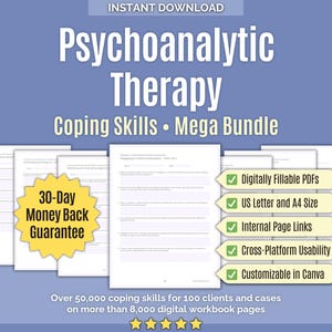 Terapia psicoanalitica • Mega pacchetto di tecniche di coping • Consulenza, tecniche di auto-consolazione, schede di lavoro per coping, strategie di coping, strumenti