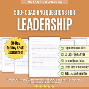 Può includere: Un download digitale di oltre 90 pagine di domande di coaching per la leadership. Il download include una garanzia di rimborso di 30 giorni, PDF compilabili digitalmente, formato US Letter e A4, link interni di pagina, usabilità multipiattaforma e una garanzia di soddisfazione.