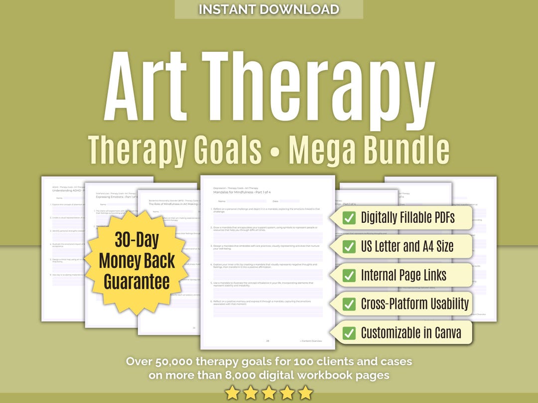 Art Therapy • Therapy Goals Mega Bundle • Workbooks, Goal Planner ...
