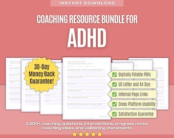 ADHD Coaching Resource Bundle | Coaching Questions, Validating Statements, Coaching Progress Notes, Coaching Interventions, Coaching Ideas