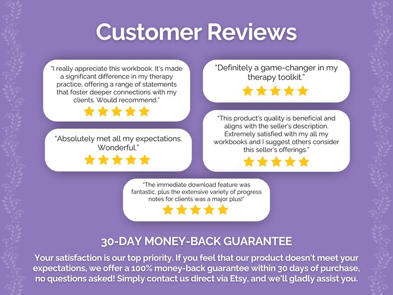 5‑star reviews + 30‑day money‑back Therapy Progress Notes Shadow Work English