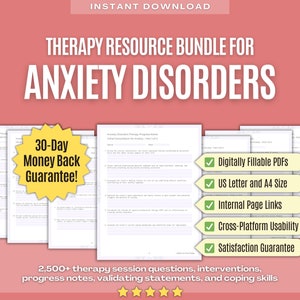 Könnte beinhalten: Ein digitales Ressourcenpaket für Angststörungen. Das Paket enthält über 2.500 Therapiefragen, Interventionen, Verlaufsnotizen, Validierungsstatements und Bewältigungsstrategien. Das Paket steht zum sofortigen Download bereit und wird mit einer 30-tägigen Geld-zurück-Garantie geliefert. Das Paket ist digital ausfüllbar, in den Formaten US Letter und A4 verfügbar und verfügt über interne Seitenlinks. Das Paket ist plattformübergreifend kompatibel und wird mit einer Zufriedenheitsgarantie geliefert.