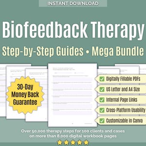 Terapia di biofeedback • Mega Bundle di passaggi terapeutici • Sensori di stress, Roadmap della terapia, Flusso della sessione, Strumenti, Modelli, Terapia passo dopo passo