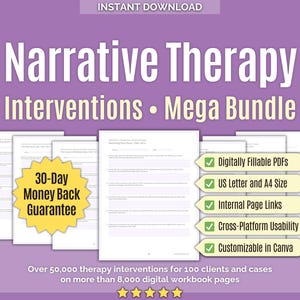 Narrative Therapy • Interventions Mega Bundle • Counseling Tools, Story Rewriting, Techniques, Clinical, Canva