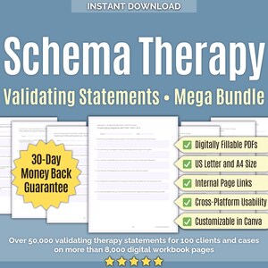 Terapia de esquemas • Megapaquete de validación de declaraciones • Libro de esquemas, Canva, Asesoramiento, Plantillas, Herramientas, Declaraciones terapéuticas, Libros de trabajo