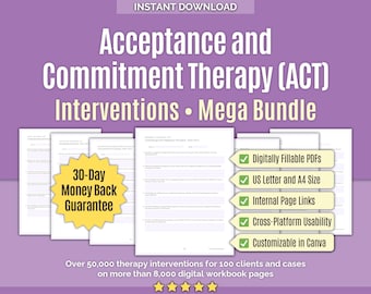 Acceptance And Commitment Therapy (ACT) • Interventions Mega Bundle • Therapy Techniques, Clinical Interventions, Intervention Worksheets